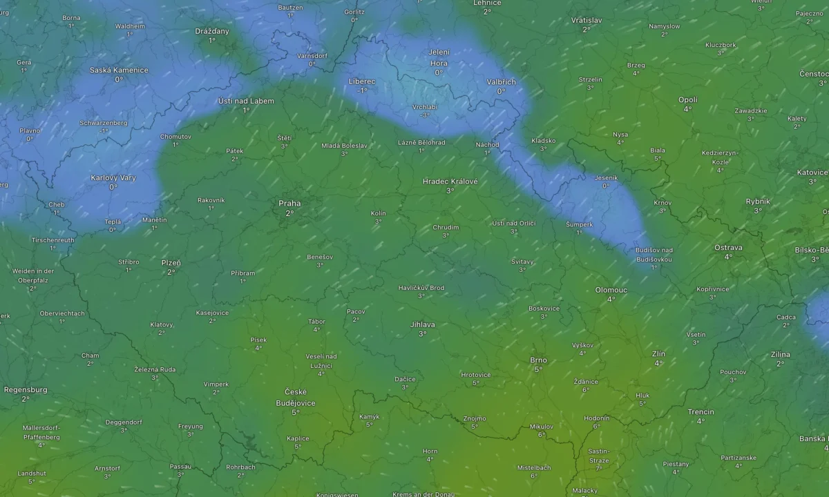 Úterní mapa počasí