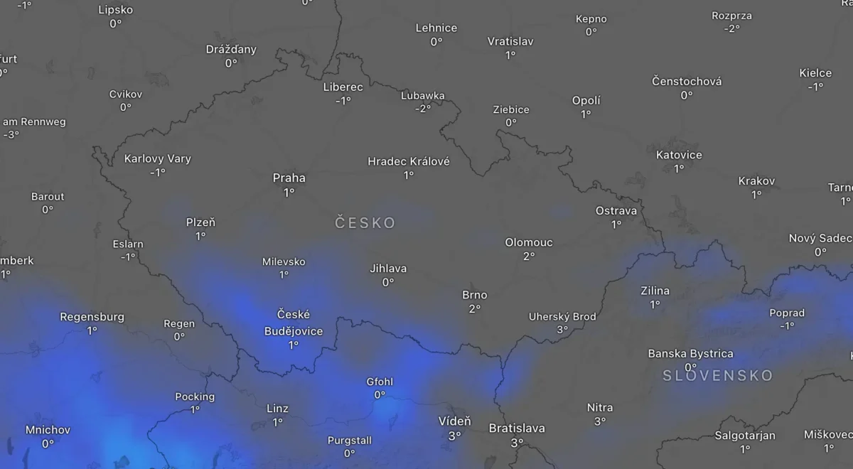 Mapa počasí pro sobotu