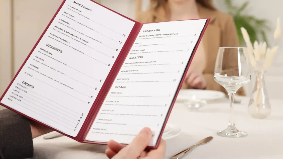 menu v restauraci
