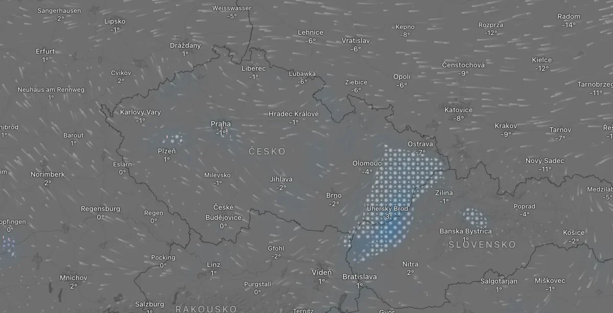 Mapa nedělního počasí