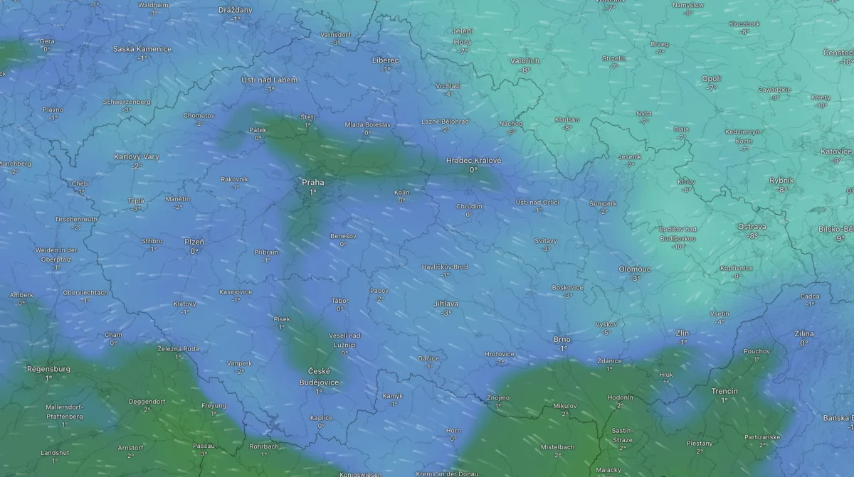 Pondělní mapa počasí