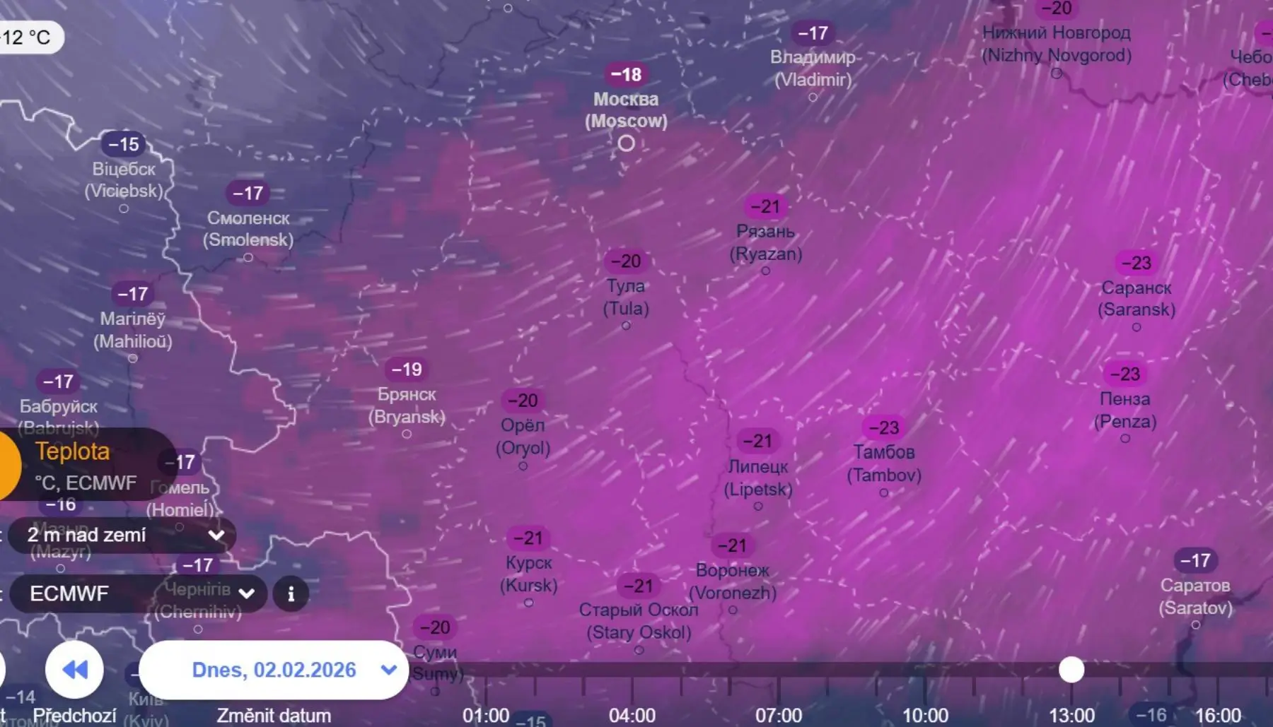 V Evropské části Ruska klesají teploty i k minus třicítce