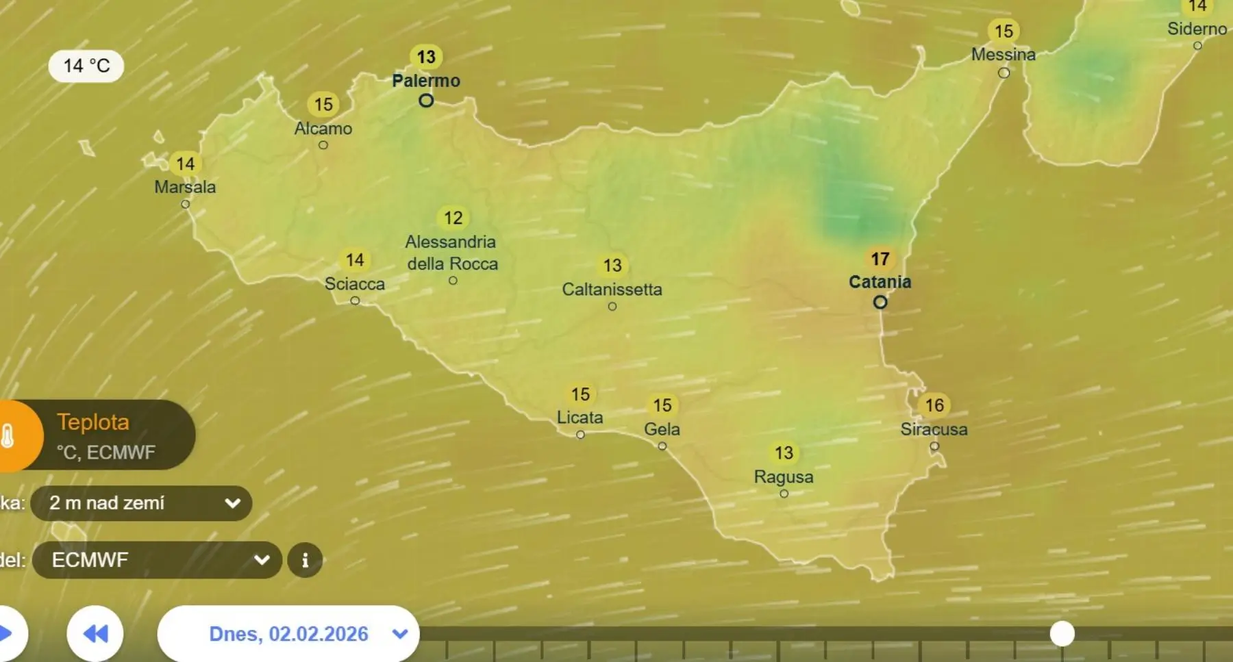 Vysoké teploty jsou i v sicilské Catanii