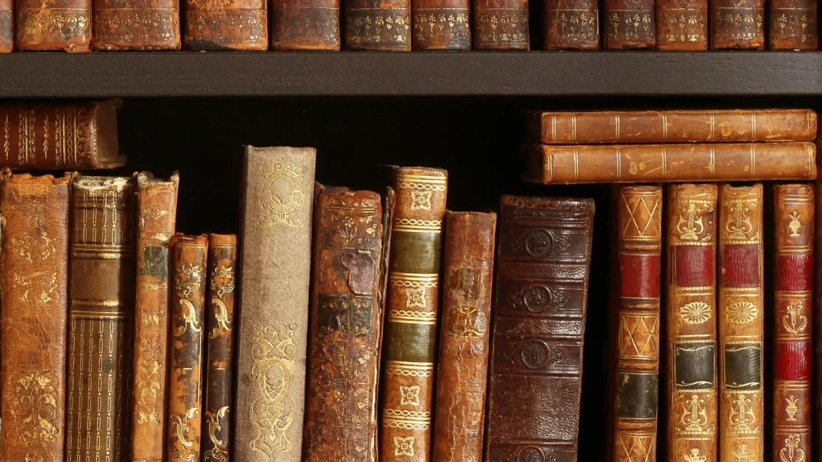 V knihovně jsou vyskládané staré knihy.
