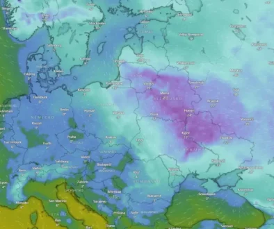 mapa nad evropou ukazuje nízké teploty okolo ČR
