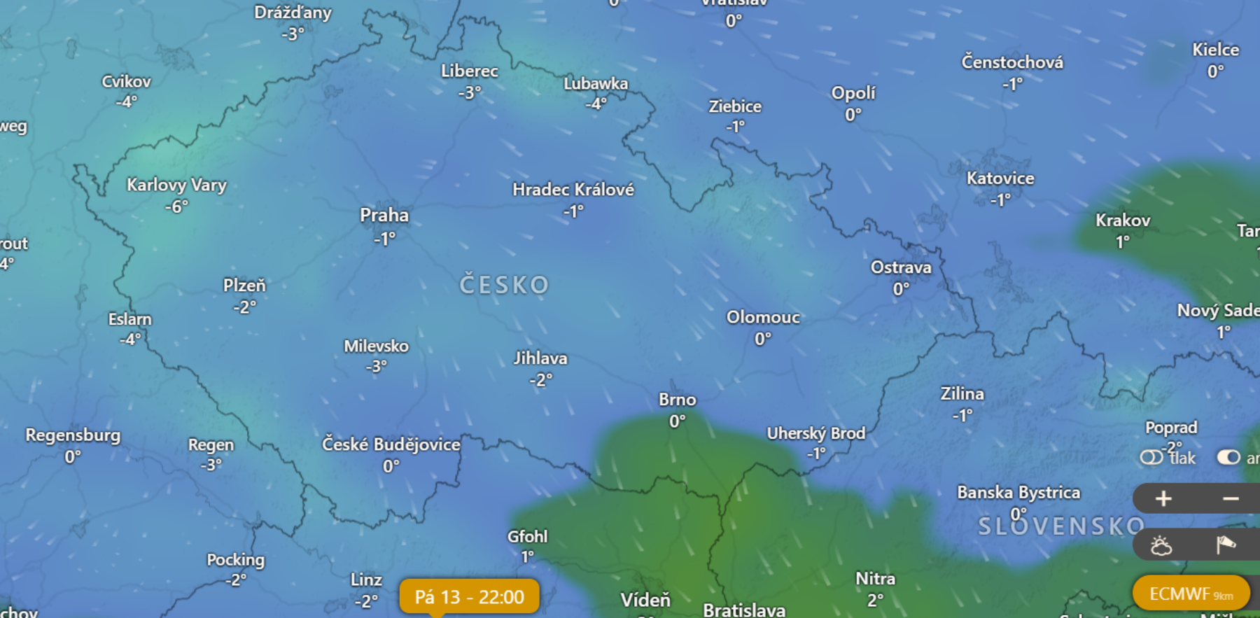 Mapa pátečního počasí