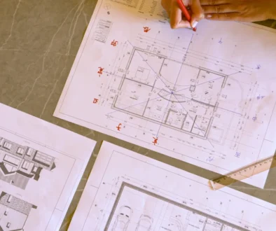 Na stole leží nákresy.