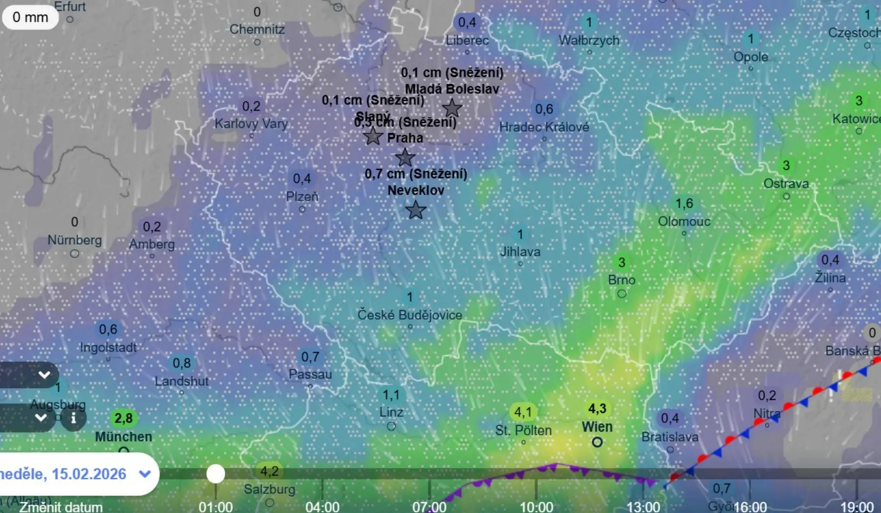 Mapa zobrazující srážky