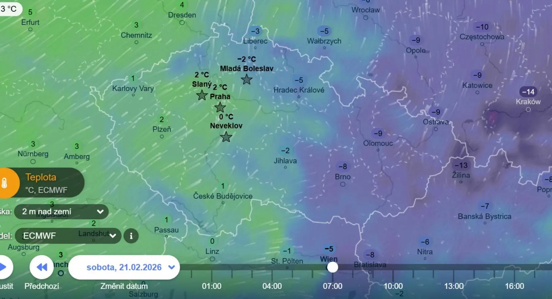 Sobotní rozdíl teplot napříč republikou