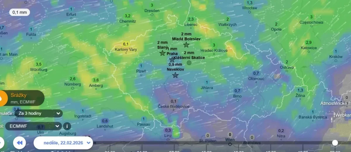 Mapa Česka začala zelenat, což znamená pořádné slejváky