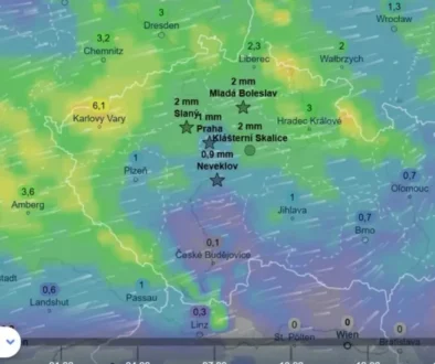Mapa Česka začala zelenat, což znamená pořádné slejváky