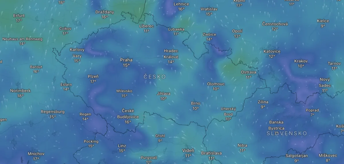 Mapa počasí na pátek