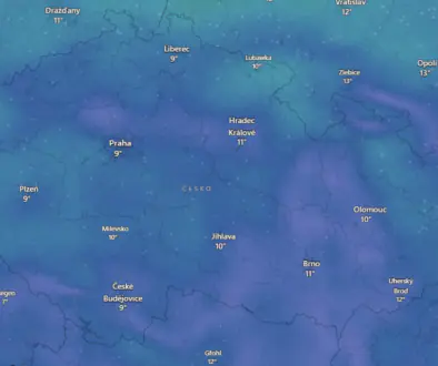 Vývoj počasí nad Českem. Zdroj: Windy.com