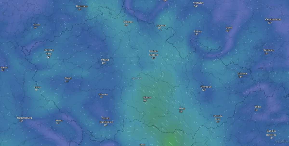 Mapa sobotního počasí
