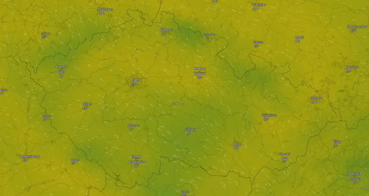 Mapa nedělního počasí