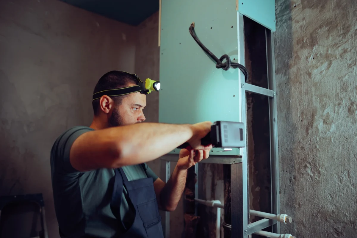 Muž něco opravuje. 