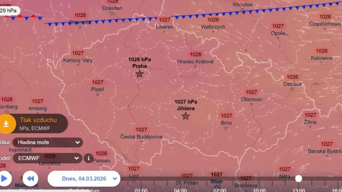 Jak se vám líbí růžová mapa? Na severu blížící se studená fronta