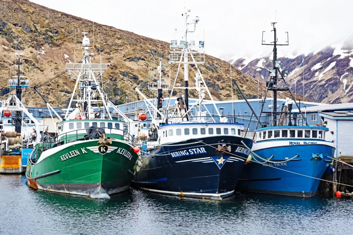 Lodě kotvící u břehu.