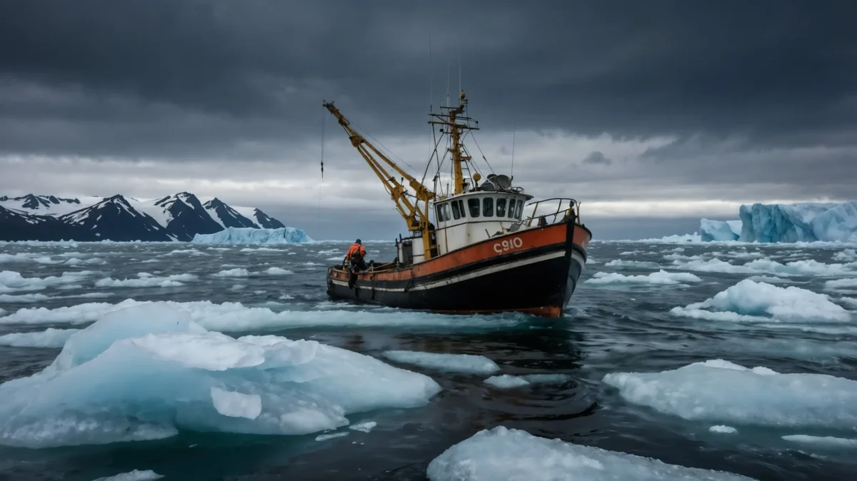 Loď mezi krami ledu.