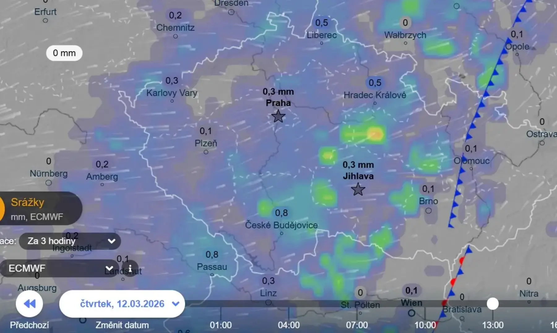Srážky ve čtvrtek odpoledne