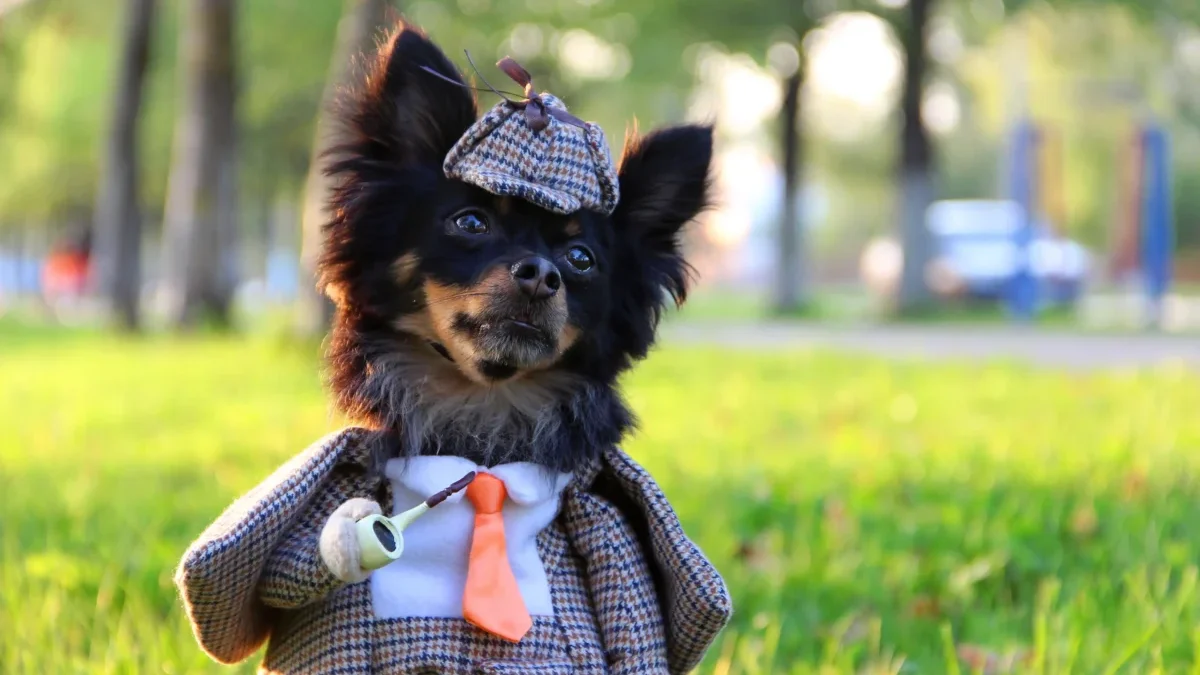 Čivava je převlečená jako Sherlock.