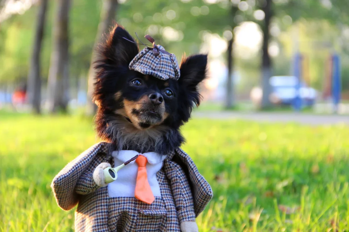 Čivava je převlečená jako Sherlock.