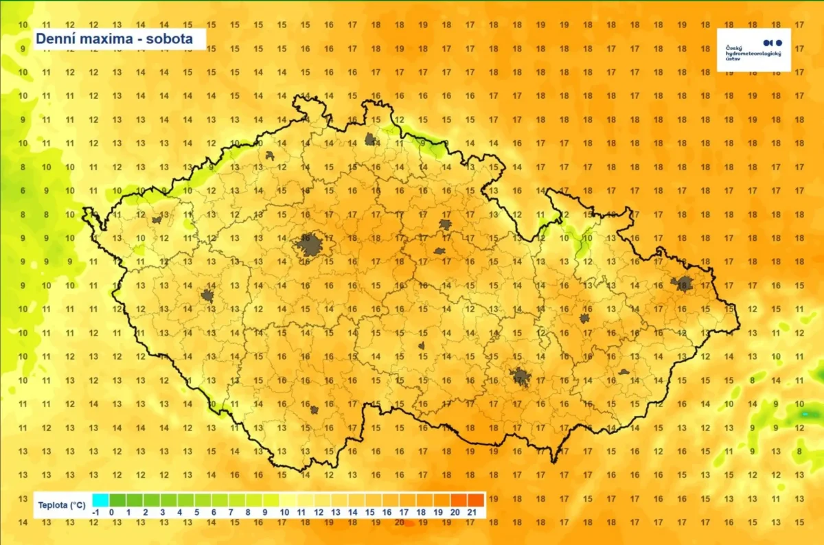Teploty v sobotu odpoledne
