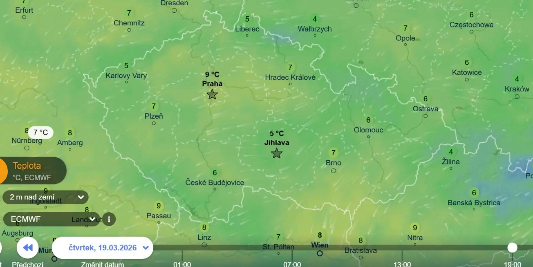 Teploty ve čtvrtek v podvečer