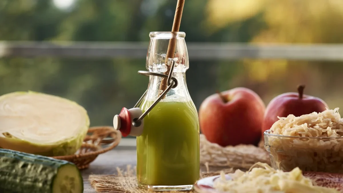 Vedle sebe leží jablka a kysané zelí.