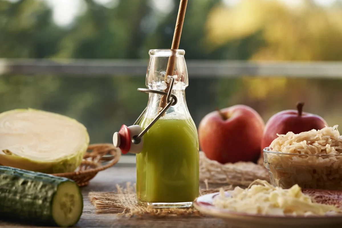 Vedle sebe leží jablka a kysané zelí.