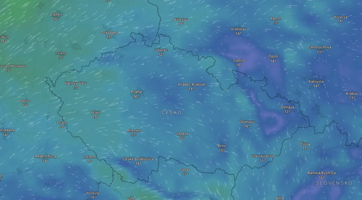 Mapa počasí na úterý