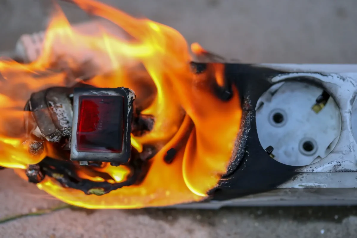 hořící prodlužovací kabel