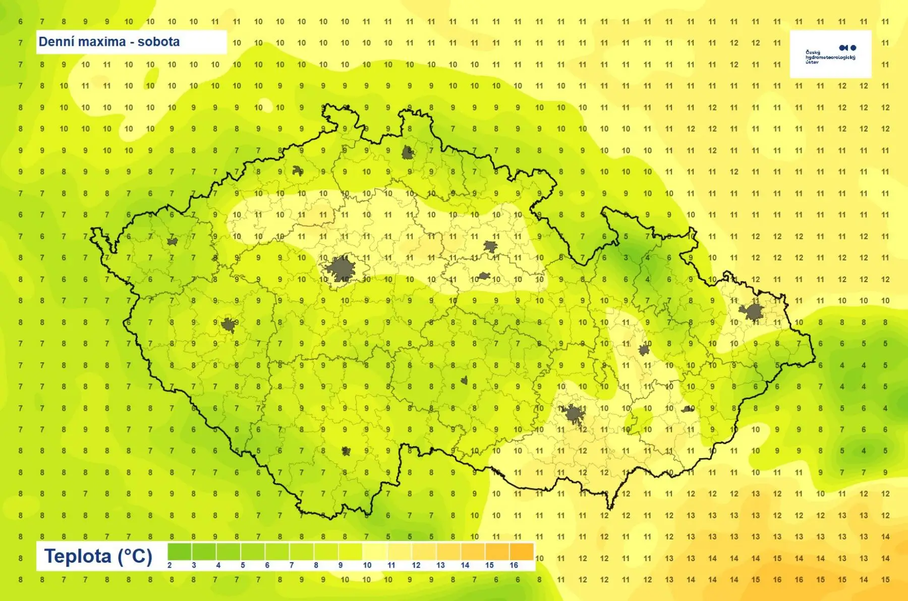 Předpokládaná denní sobotní maxima | TVGURU.cz Předpokládaná denní sobotní maxima