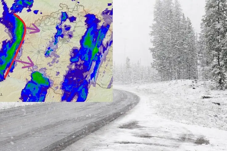 ČHMÚ ukázal, jak budou sněhové přeháňky pokračovat. Zdroj: Facebook CHMU | TVGURU.cz Mapa přeháněk hydrometeorologického ústavu.