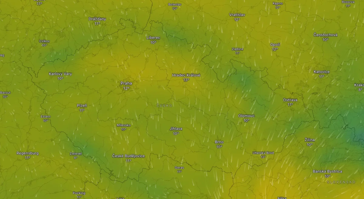Mapa počasí na čtvrtek 