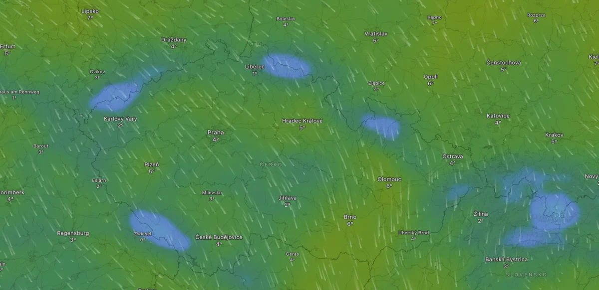 Mapa počasí na úterý