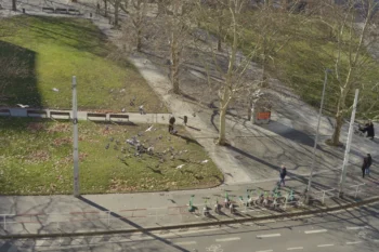 Výhled na pražský park v dubnu