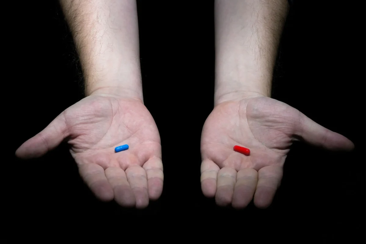 červená a modrá pilulka