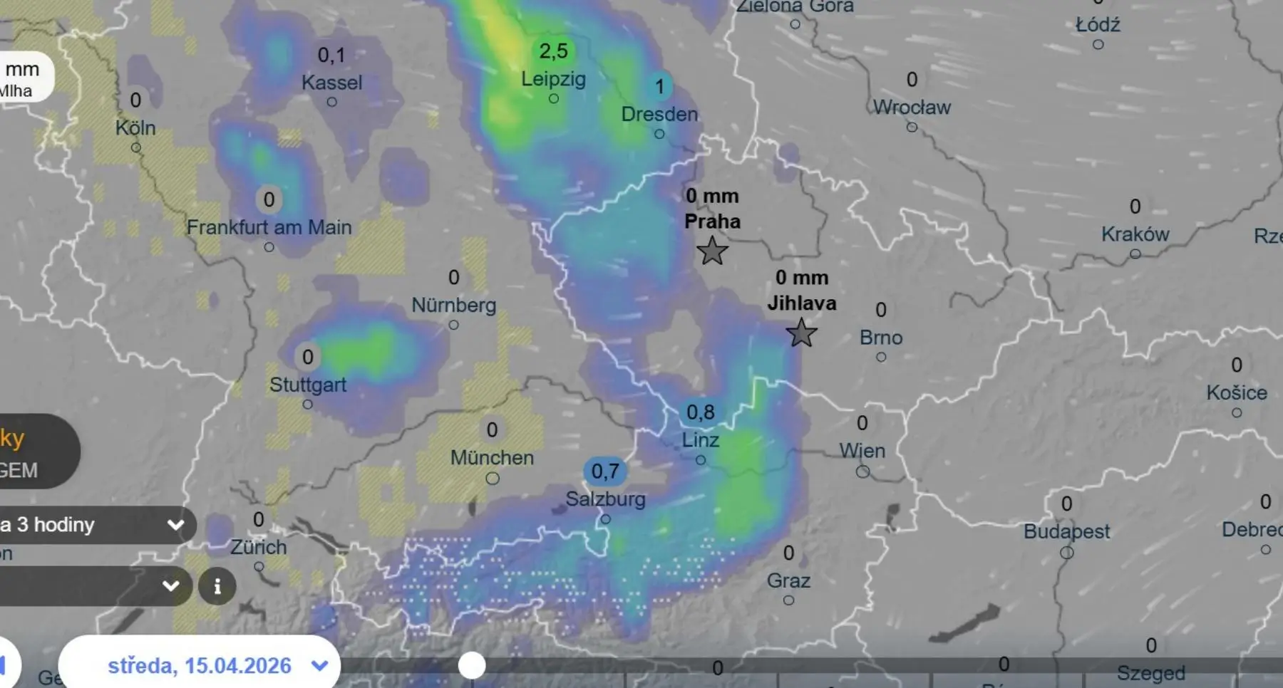 Srážky v ČR v úterý a ve středu