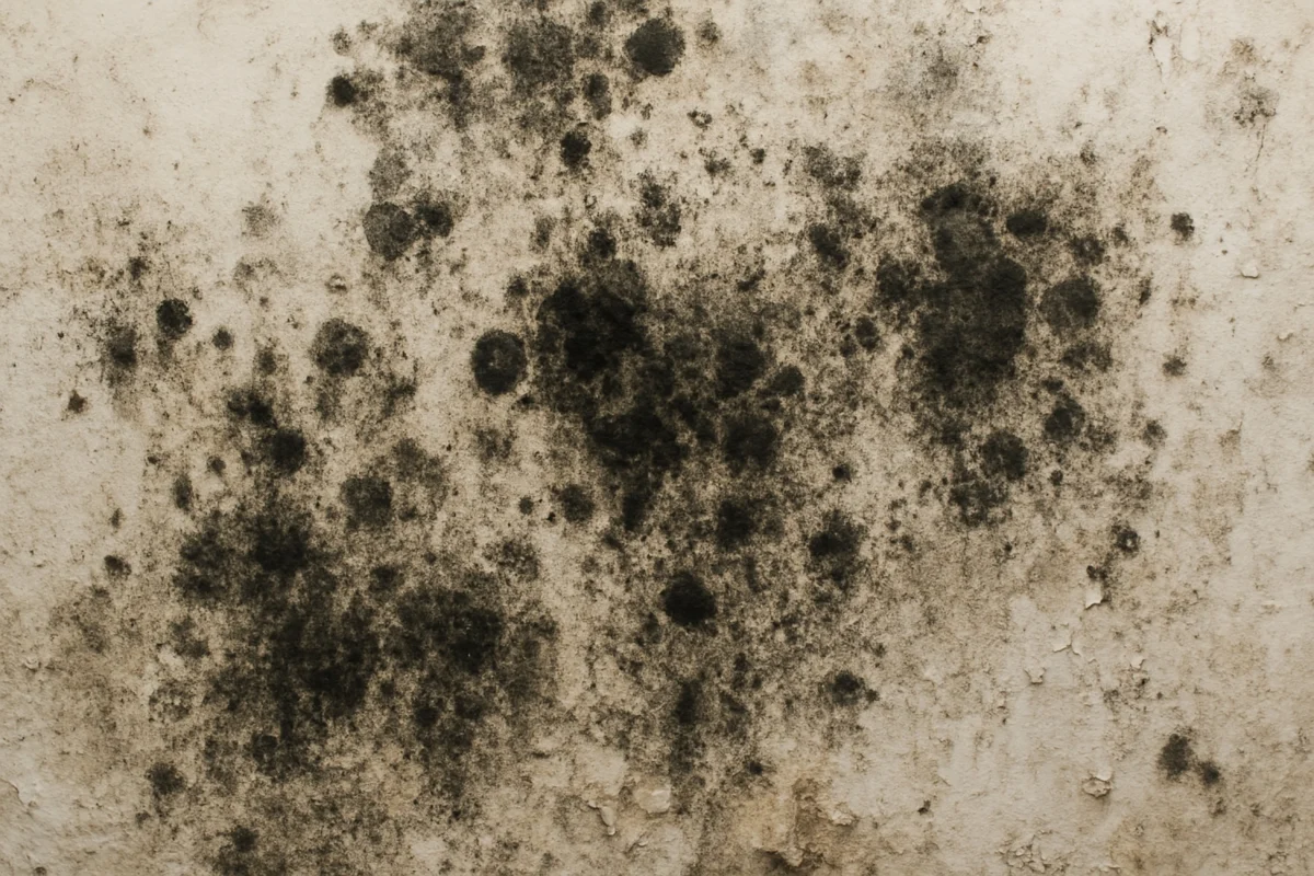 Na zdi je černá plíseň. 