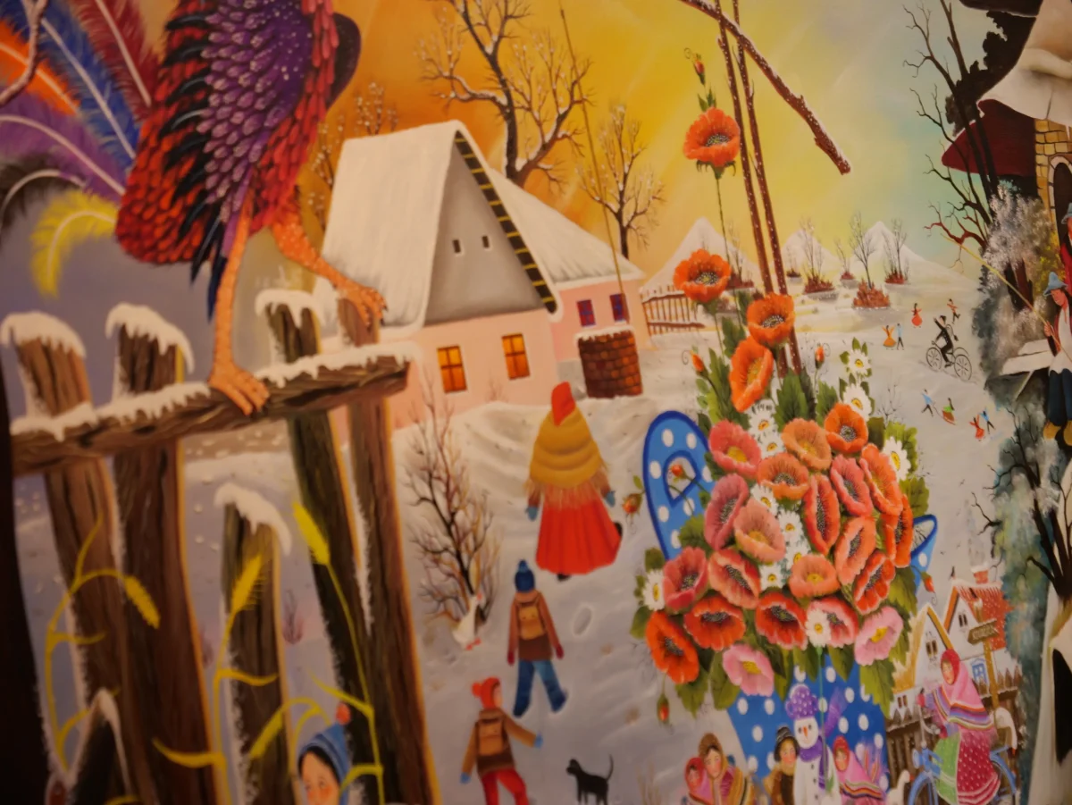 Blízký pohled na obraz ve stylu naivního umění