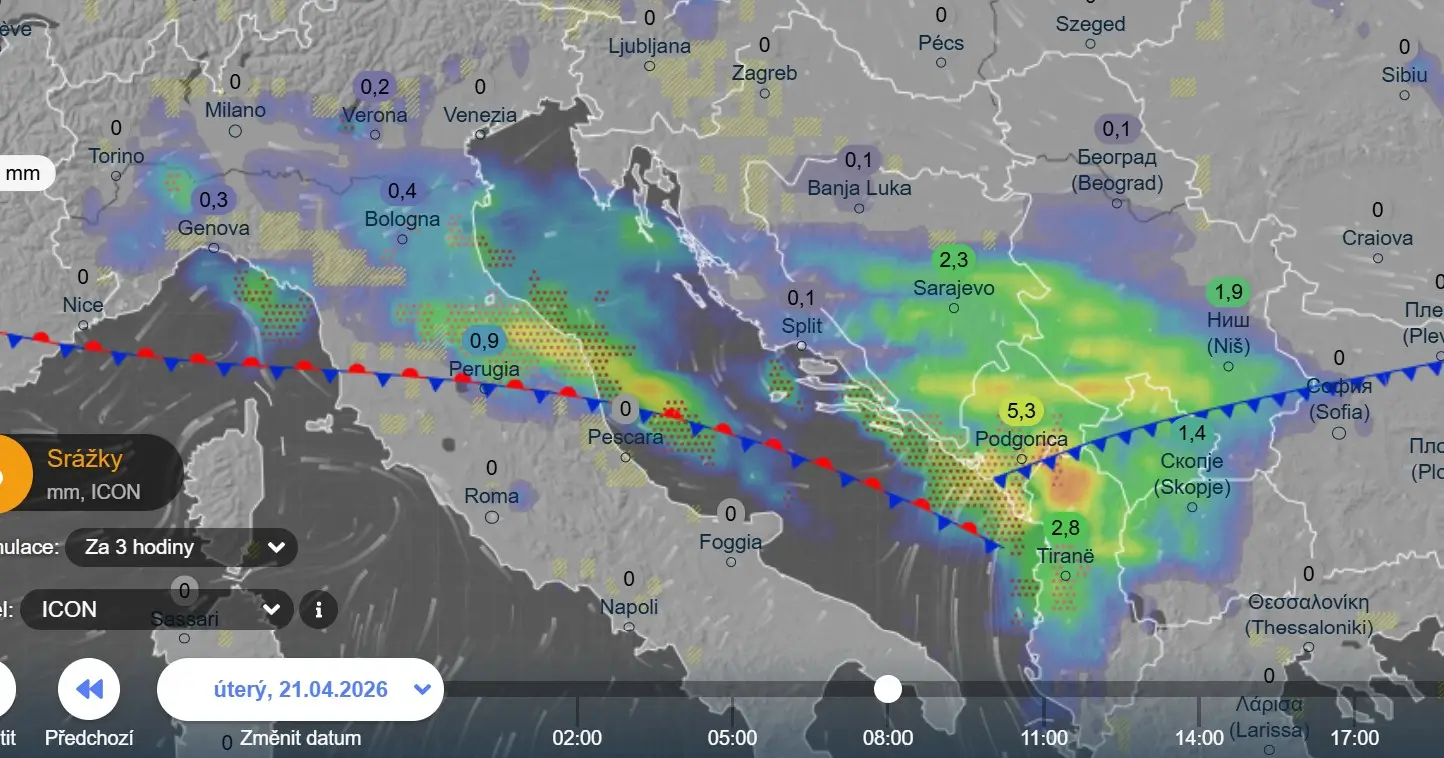 Déšť a bouřky ve Středomoří