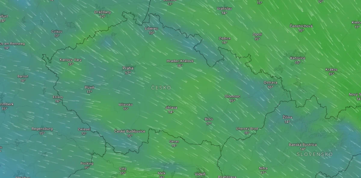 Mapa počasí na čtvrtek