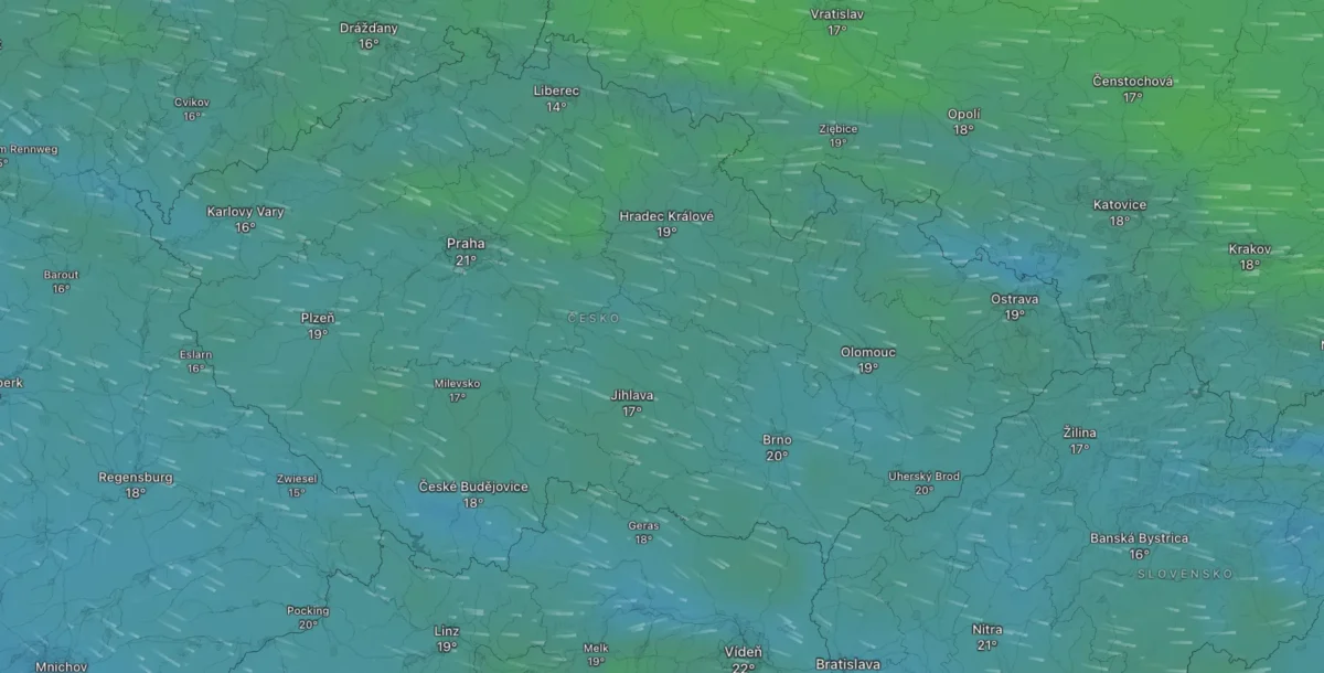 Mapa počasí na sobotu 