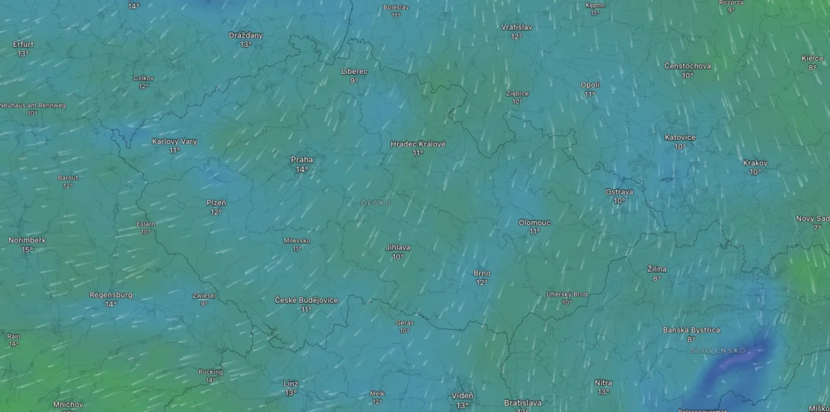 Mapa počasí na středu