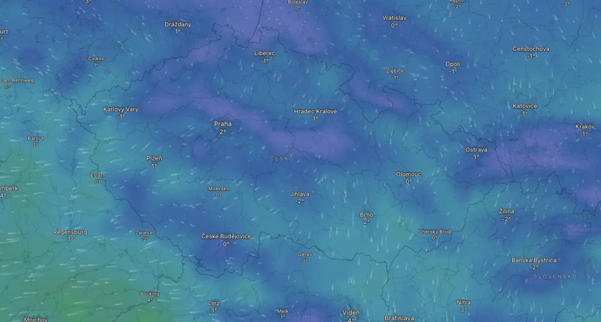 Mapa počasí na čtvrteční ráno 