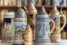 Staré zdobené nádoby na pivo