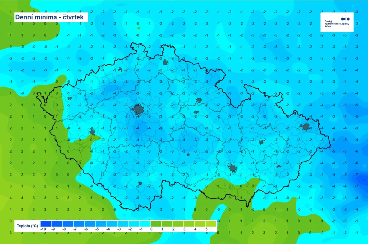 Denní minima ve čtvrtek