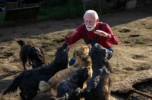 Starší muž se psi.