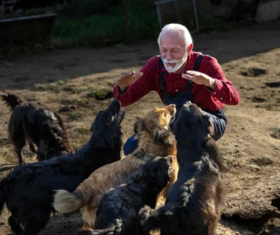 Starší muž se psi.